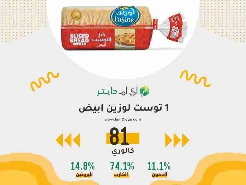 السعرات الحرارية في توست لوزين ابيض