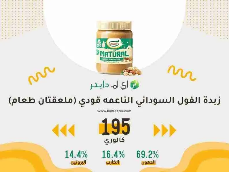 السعرات الحرارية في زبدة الفول السوداني الناعمه من قودي