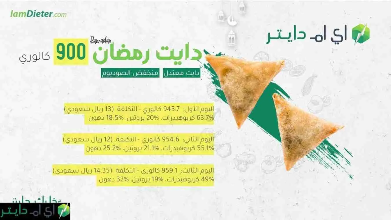 دايت رمضان 900 سعرة حرارية