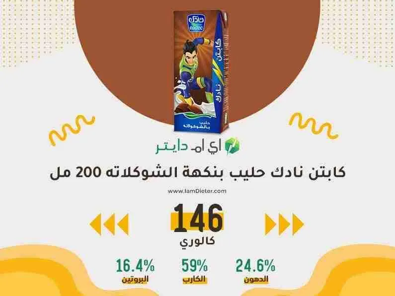 السعرات الحرارية في كابتن نادك حليب الشوكلاته 200 مل