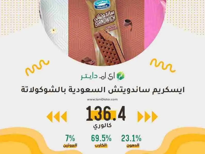 السعرات الحرارية في ايسكريم ساندوتش السعودية بالشوكولاتة