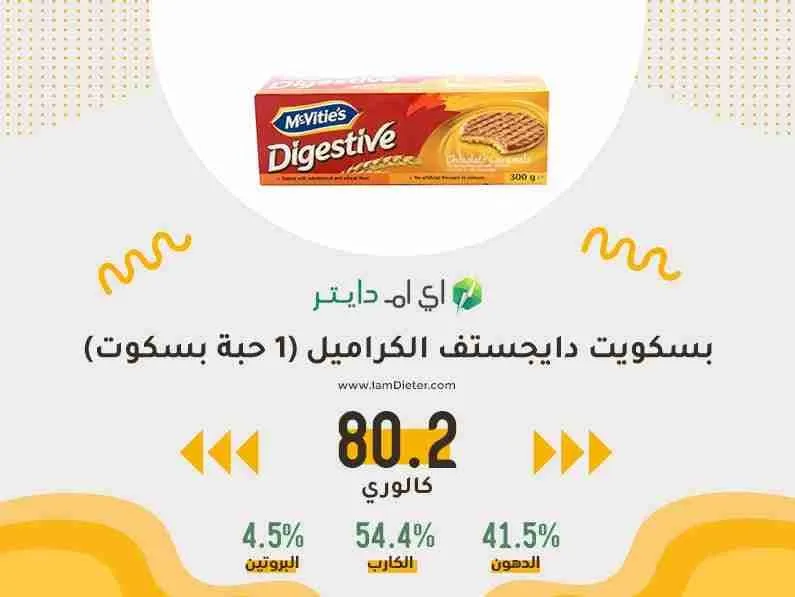السعرات الحرارية في بسكويت دايجستف الكراميل لحبة واحدة