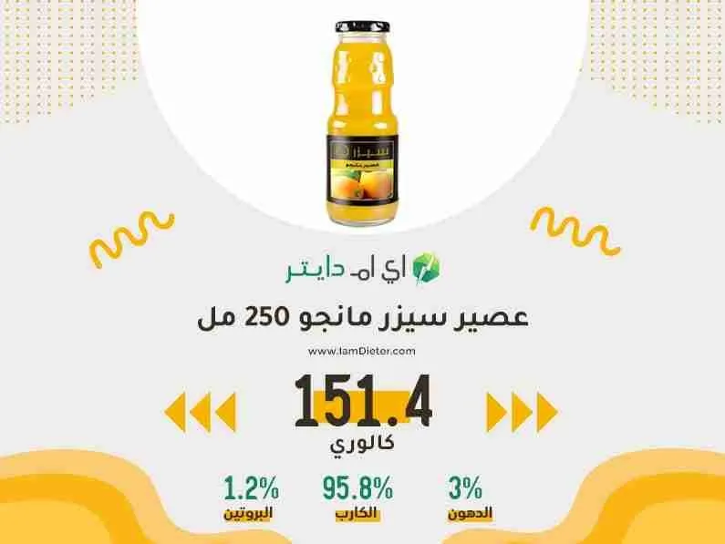السعرات الحرارية في عصير سيزر مانجو 250 مل