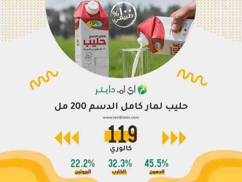 السعرات الحرارية في حليب لمار كامل الدسم