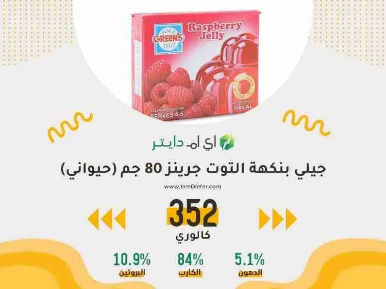 السعرات الحرارية في جيلي بنكهة التوت جرينز 80 جم