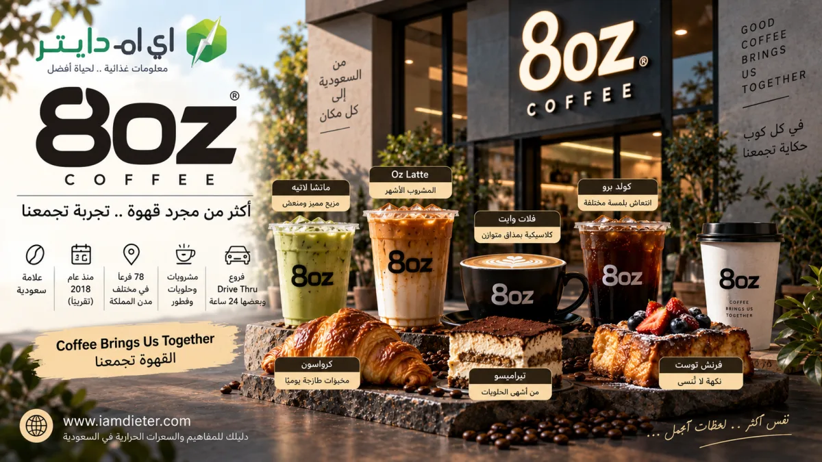 ايت اوز كوفي 8oz Coffee: الفروع والمنيو وأشهر الطلبات وهل توجد سعرات حرارية موثوقة؟
