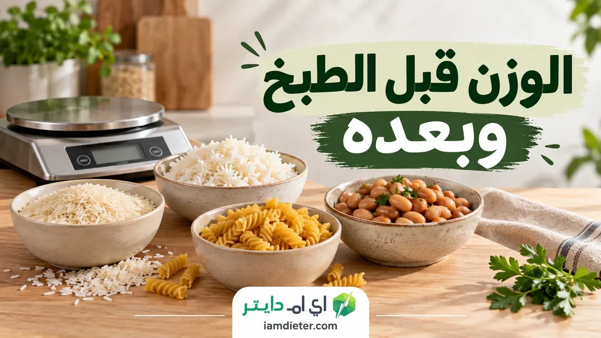 وزن الأرز والمعكرونة والبقول قبل الطبخ وبعده: حساب الدفعة والحصة