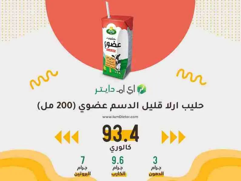 السعرات الحرارية في حليب ارلا قليل الدسم العضوي