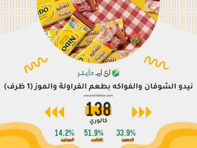 السعرات الحرارية في نيدو الشوفان والفواكه بطعم الفراولة والموز