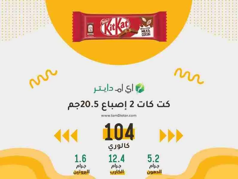 السعرات الحرارية في كت كات ٢ إصبع شوكولاته ٢٠.٥جم