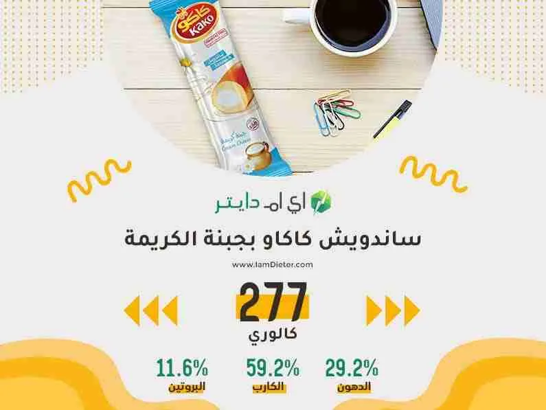 السعرات الحرارية في ساندويش كاكاو بجبنة الكريمة